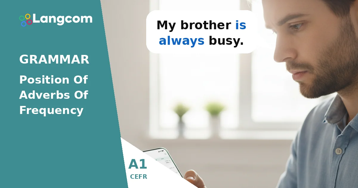 Adverbs of Frequency Position: Always, Usually, Never (A1 English Grammar) Adverbs of Frequency Position: Always, Usually, Never (A1 English Grammar) — A1 English grammar lesson by Langcom